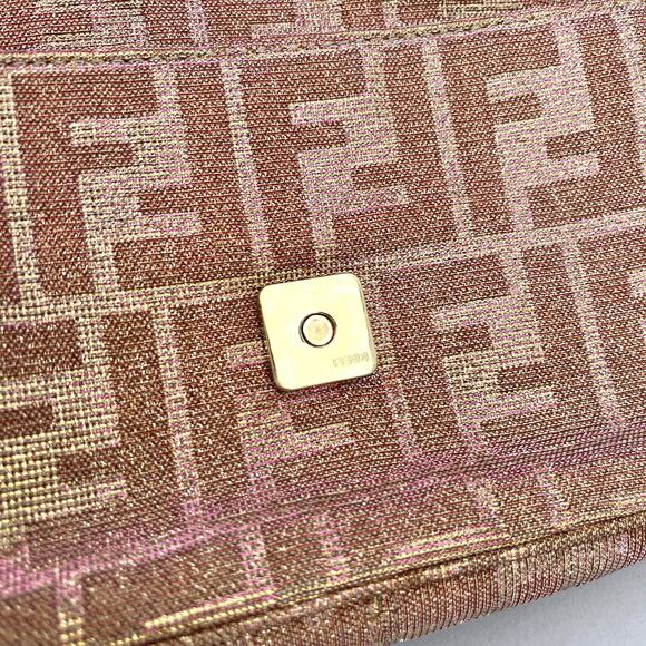 Fendi iridescent Rose Gold Clutch With Chain Metallic Shimmer Bag - Picture 7 of 16